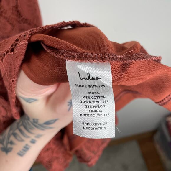 Lulus Sweet Like Candy Brown Lace Ruffled Mini Dress Size XL NWOT Party Glam - Picture 7 of 7